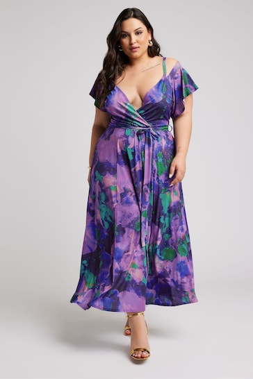 Yours Curve Purple Curve Floral Bardot Maxi Dress