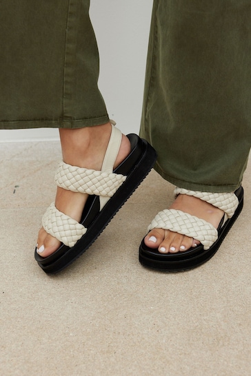 Oliver Bonas Chunky Weave Leather White Sandals