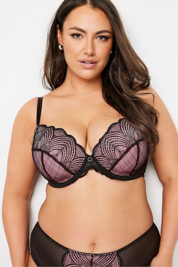 Yours Curve Black Suzie Mesh Lace Padded Bra