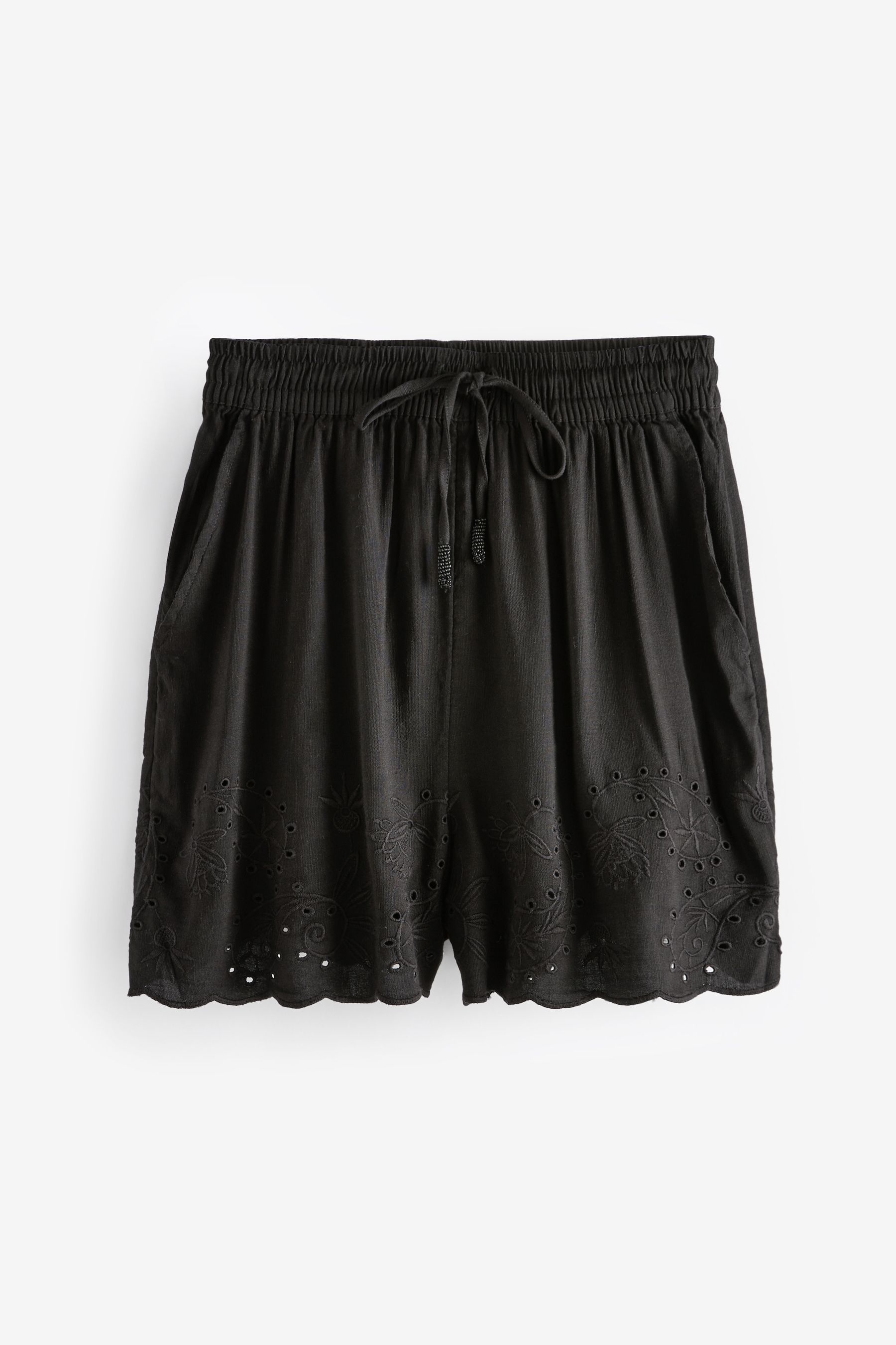 Black embroidered shorts clearance