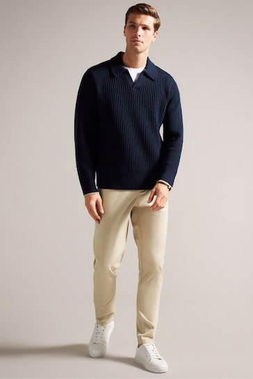 Ted Baker Cream Regular Fit Haybrn Textured Chino Trousers