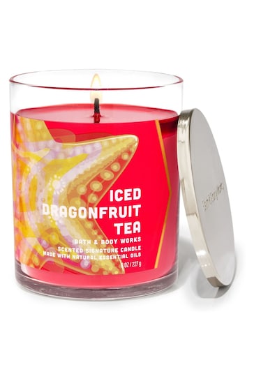 Bath & Body Works Iced Dragonfruit Tea Iced Dragonfruit Tea Signature Single Wick Candle 8 oz / 227 g