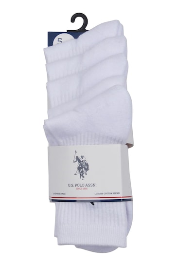 U.S. Polo Assn. Quarter Sports White Socks 5 Pack