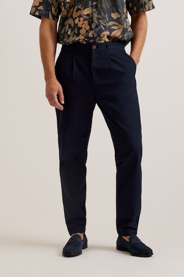 Ted Baker Blue Tapered Fit Holmer Single Pleat Trousers