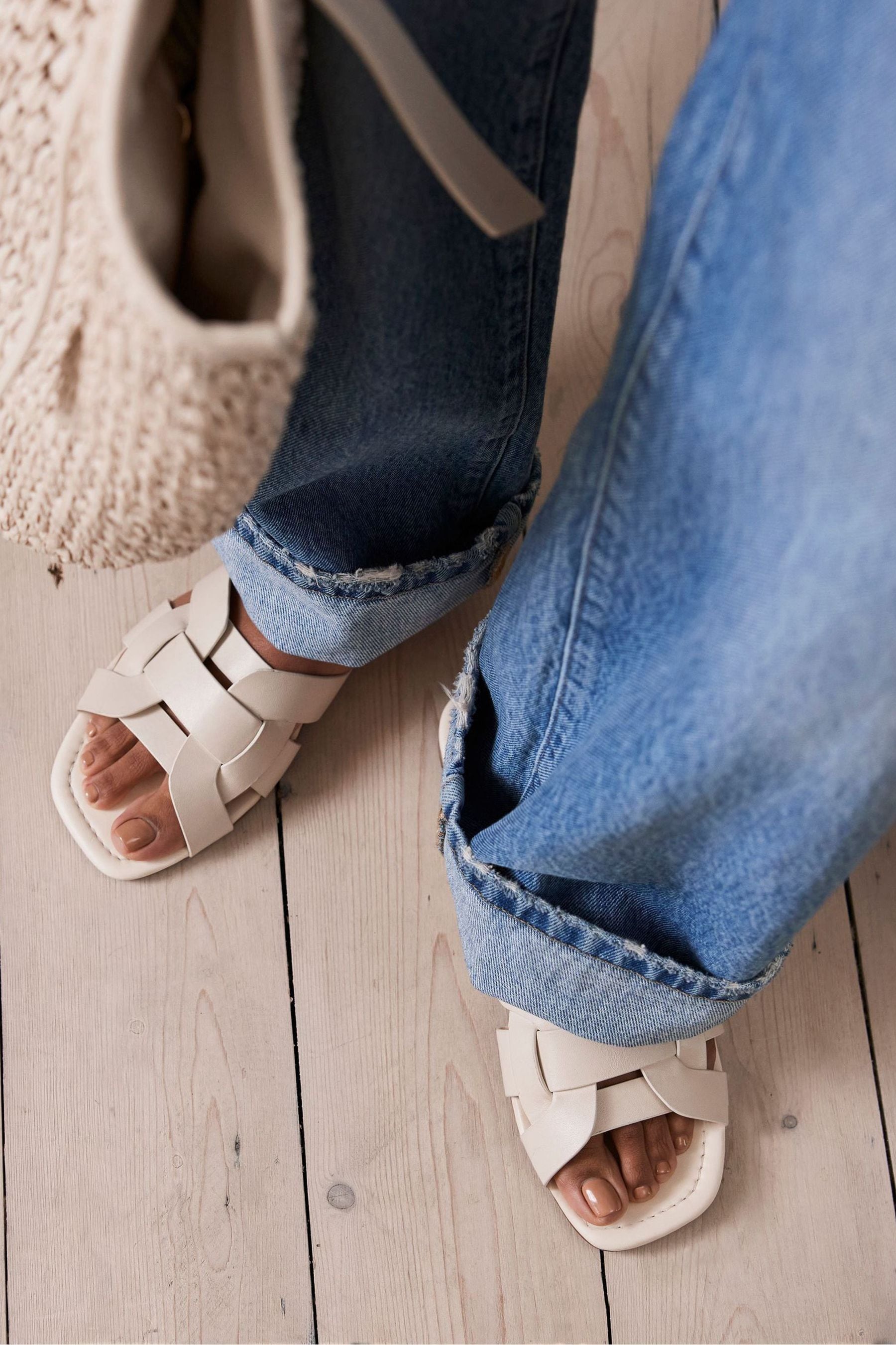 Cream flat sandals hotsell