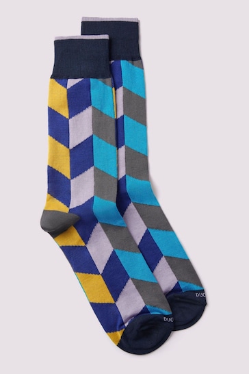 Duchamp Mens Blue Harlequin Socks