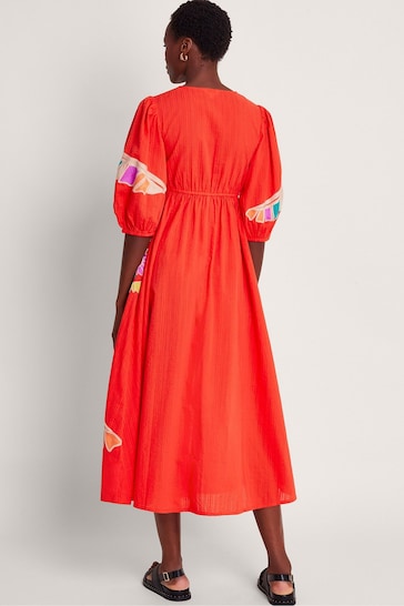 Monsoon Red Ceres Embroidered Dress