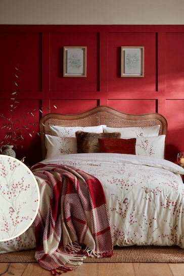 Laura Ashley Red Brushed Cotton Christmas Pussy Willow Duvet Cover & Pillowcase Set