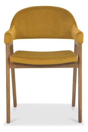 Bentley Designs Rustic Oak Mustard Camden Rustic Oak Upholstered Arm Chairs Set of 2