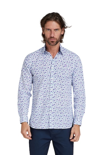 Raging Bull Blue Long Sleeve Flower Pattern Poplin Shirt