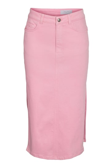NOISY MAY Pink Midi Denim Skirt With Side Split