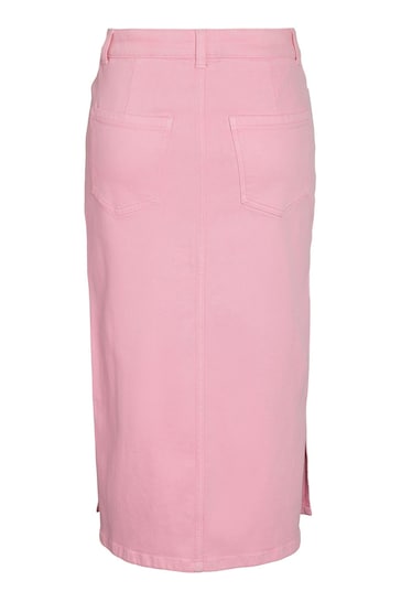 NOISY MAY Pink Midi Denim Skirt With Side Split