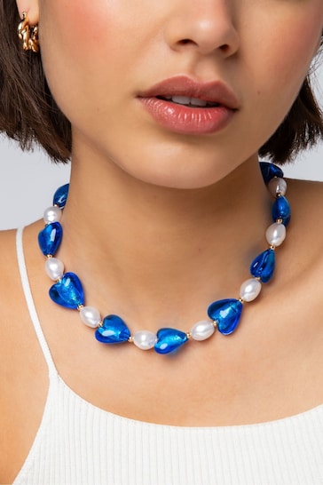 Aela Blue Glass Heart Necklace