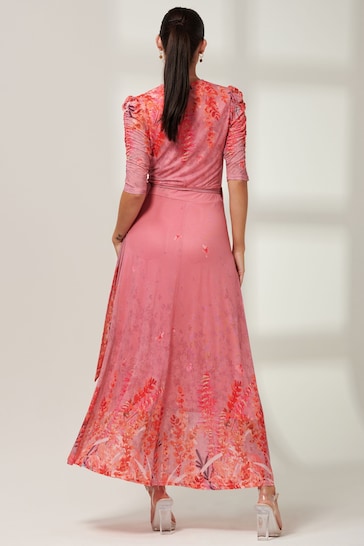 Jolie Moi Pink Kinley Print Wrap Mesh Maxi Dress