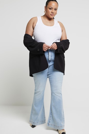 River Island Blue Curve High Rise Tummy Hold Flare Jeans