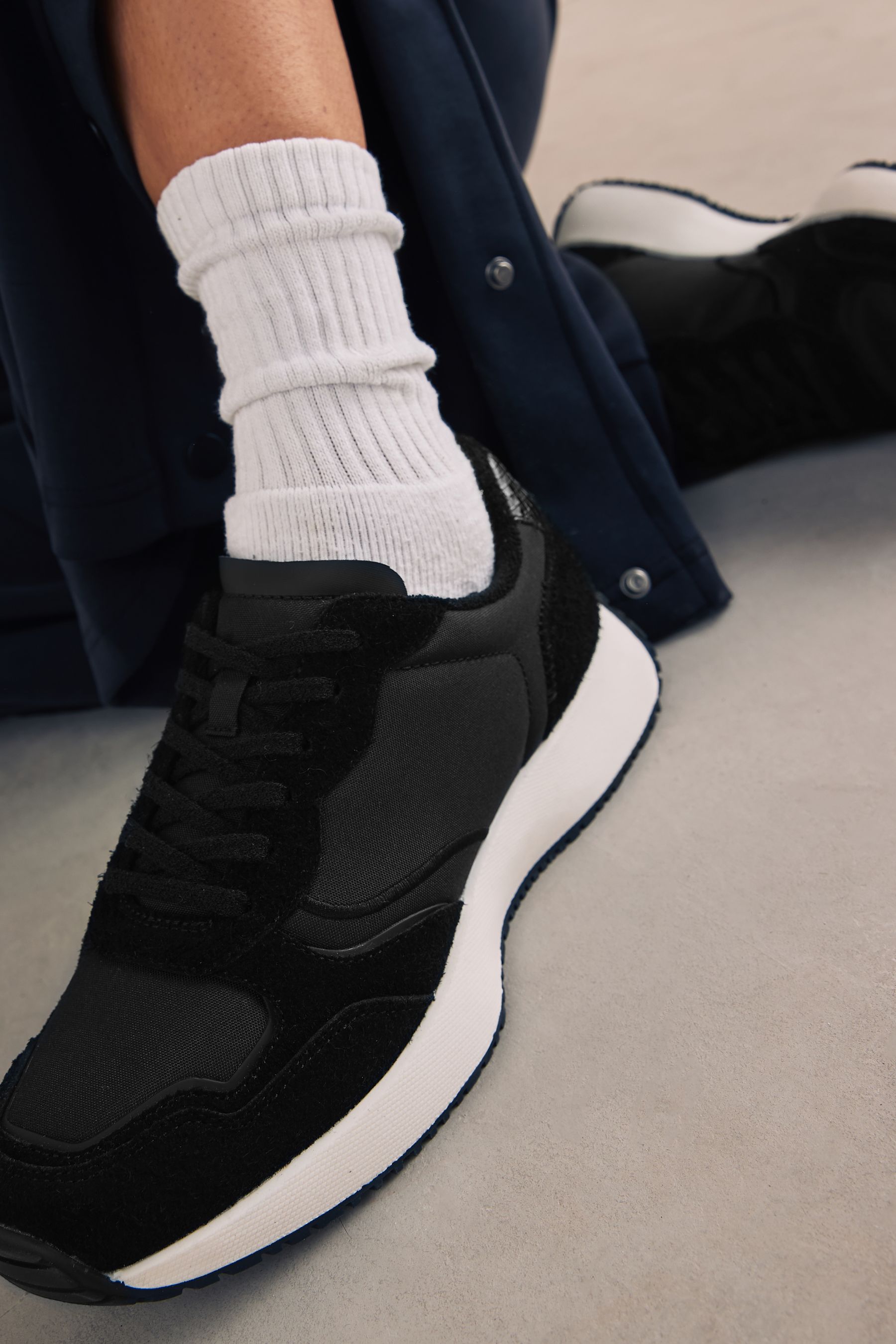 Buy Black Forever Comfort Suede Stitch Detail Chunky Trainers from the Next UK online shop