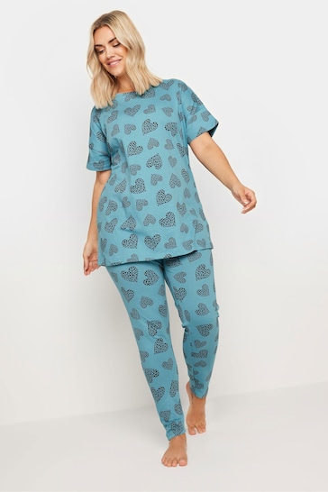 Yours Curve Blue Cluster Heart Print Pyjama Set