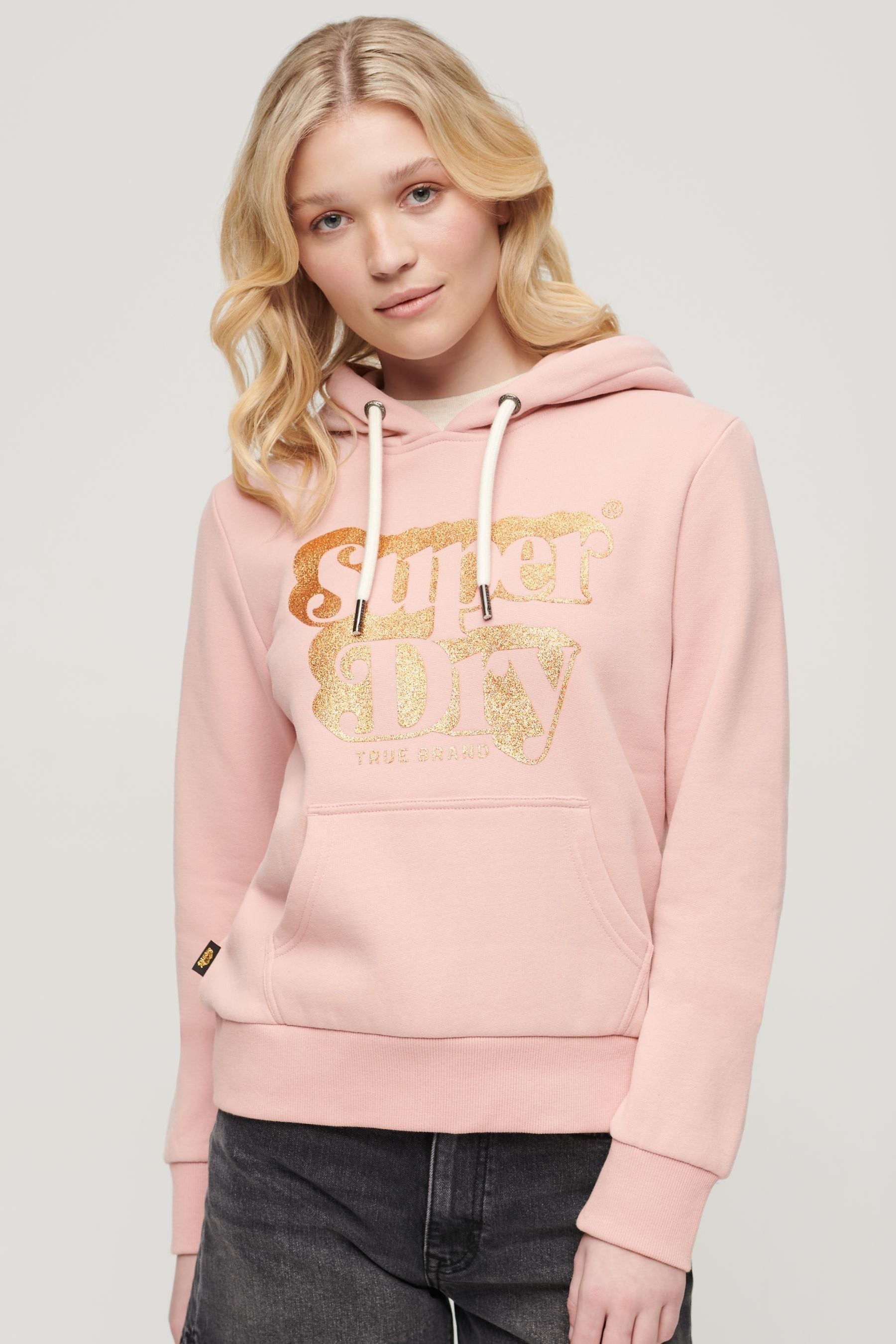 Buy SUPERDRY Pink SUPERDRY Retro Glitter Logo Hoodie from the Next UK online shop