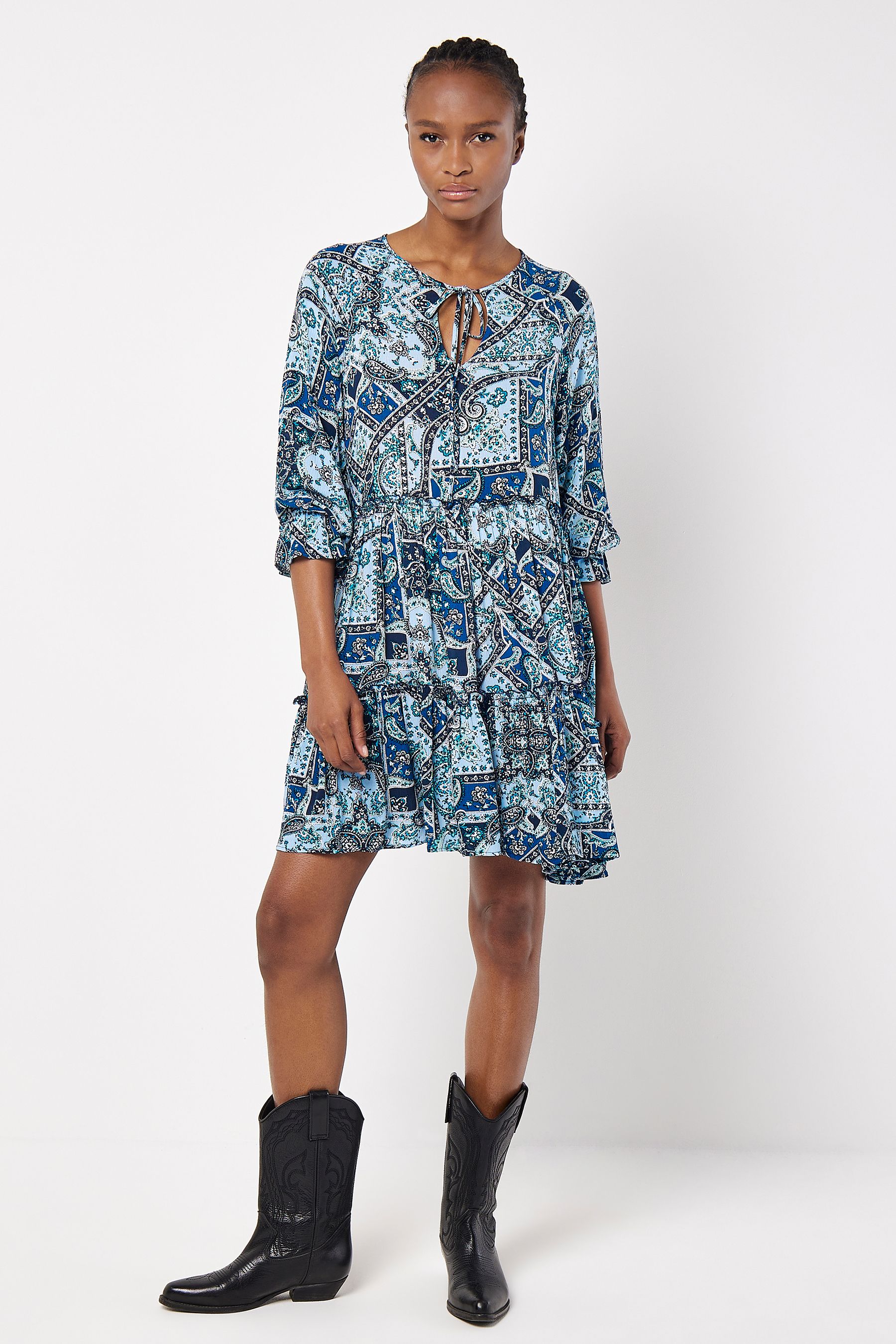 Blue scarf print dress cheap