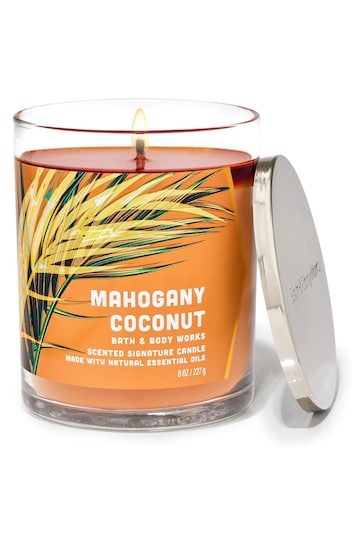 Bath & Body Works Mahogany Coconut Mahogany Coconut Signature Single Wick Candle 8 oz / 227 g