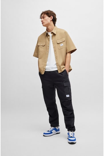 HUGO Loose Fit Cotton Twill Logo Patch Shirt