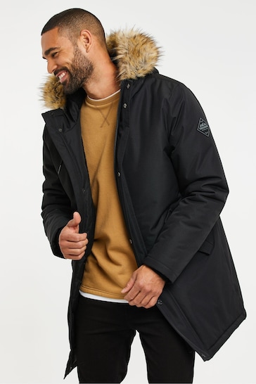 Threadbare Black Showerproof Hooded Parka Jacket