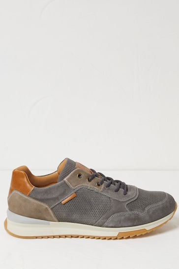 FatFace Grey Axford Leather Runner Trainers