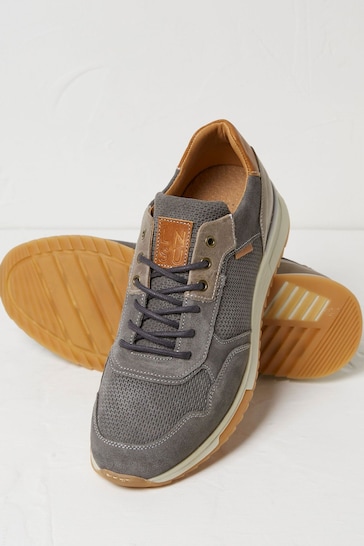 FatFace Grey Axford Leather Runner Trainers