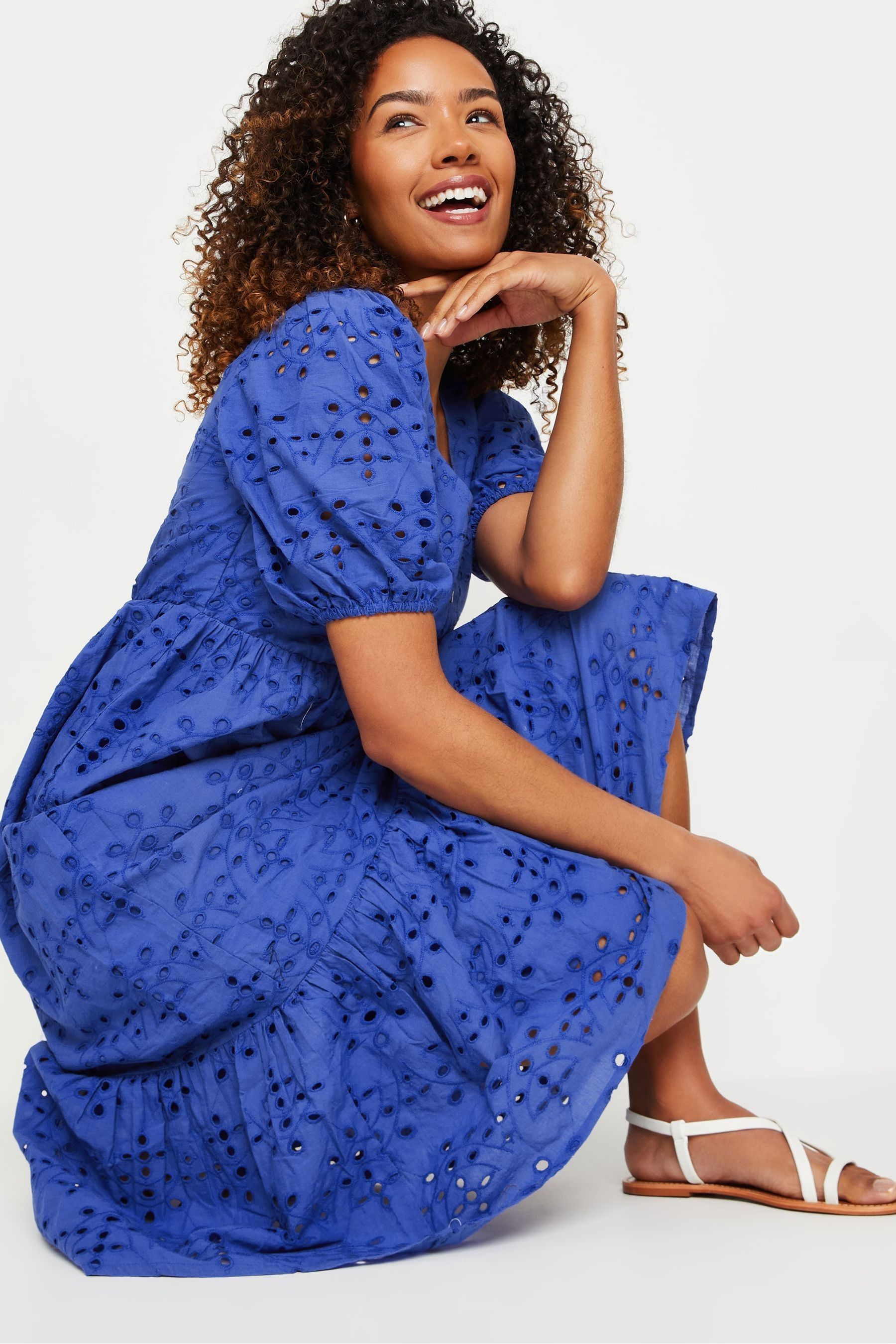 Blue broderie dress online