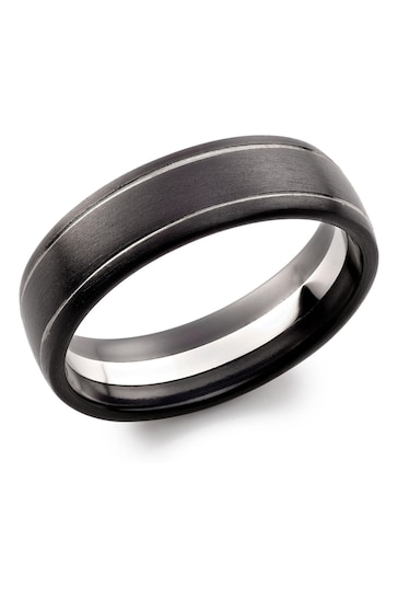 Beaverbrooks Platinum and Zirconium Black Wedding Ring