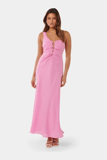 Forever New Pink Pure Linen Dalia One Shoulder Dress