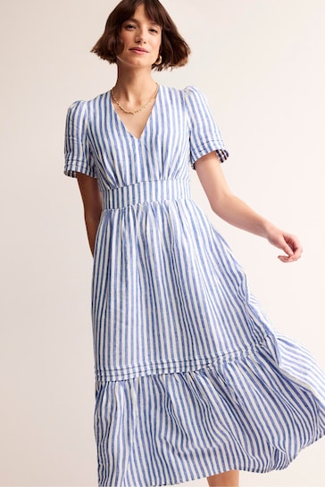 Boden Blue Stripe Eve Linen Midi Dress