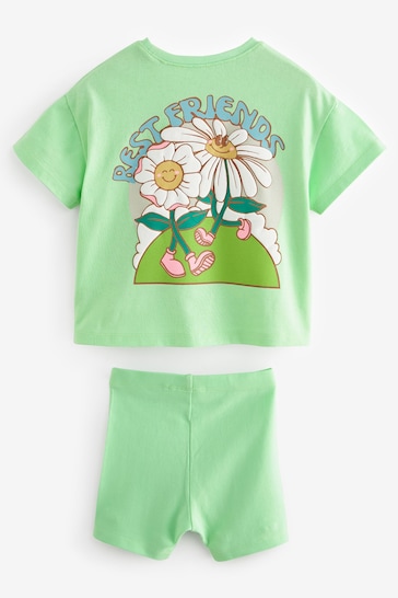 Green/Pink Flower Short Sleeve Top and Shorts Set (3mths-7yrs)