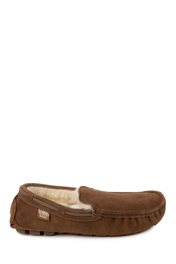 Totes Brown Mens Isotoner Real Suede With Closed Stitch Moccasin Slippers