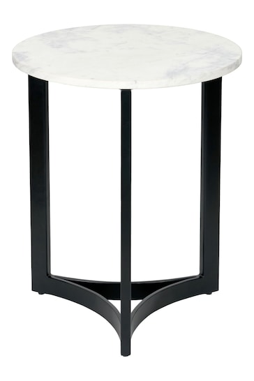 Pacific Mirrored Hendrick White Marble and Black Metal Side Table