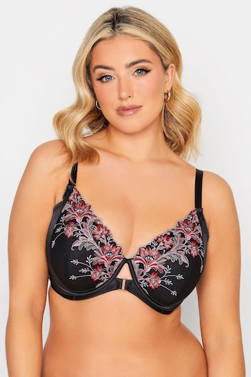 Yours Curve Black Dramatic Embrodiery Padded Bra