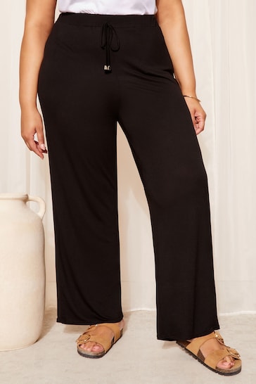 Friends Like These Black Curve Jersey Wide Leg Trousers