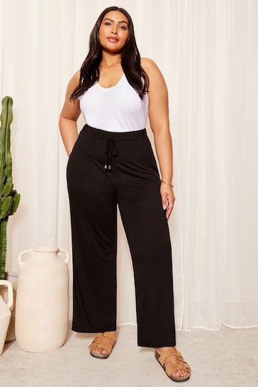 Friends Like These Black Curve Jersey Wide Leg Trousers