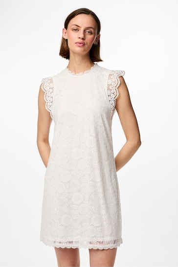 PIECES White Lace Detail Dress