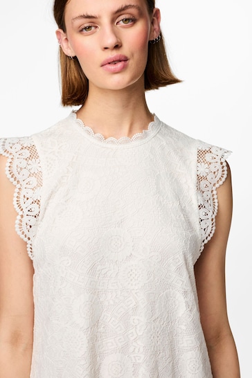 PIECES White Lace Detail Dress