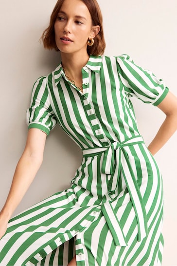 Boden Green Stripe Libby Jersey Midi Shirt Dress