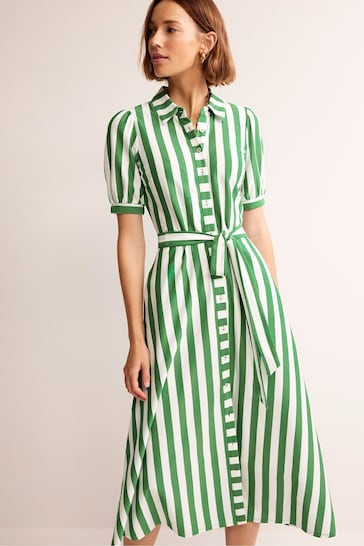 Boden Green Stripe Libby Jersey Midi Shirt Dress