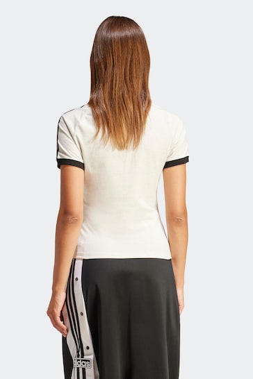 Adidas Cream/Black 3-Stripes Raglan Sleeve T-Shirt