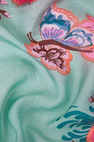 Monsoon Green Flower Print Silk Scarf