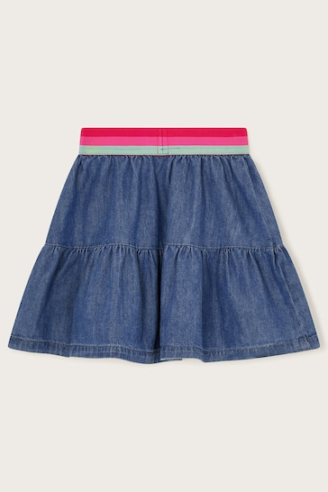 Monsoon Blue Navy Denim Ruffle Skirt