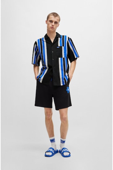 HUGO Blue Oversize Stripe Resort Shirt