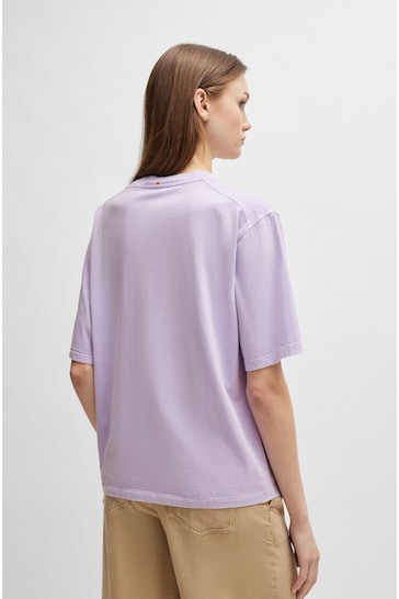 BOSS Purple Cotton T-Shirt With Embroidered Logo