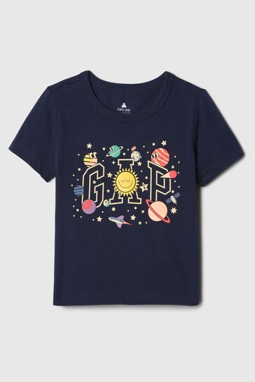 Gap Navy Blue Space Graphic Logo Short Sleeve Crew Neck T-Shirt (Newborn-5yrs)