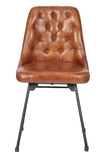 Pacific Vintage Brown Leather Diamond Back Dining Chair