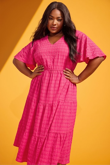 Yours Curve Pink LIMITED COLLECTION Pink Textured Smock Midi Dress